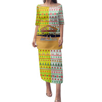 Vatican Christmas Family Matching Puletasi and Hawaiian Shirt with Bethlehem Silhouette Yellow Red Green Pattern and Baby Jesus Manger - Wonder Print Shop