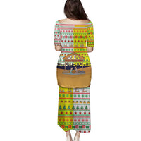 Vatican Christmas Family Matching Puletasi and Hawaiian Shirt with Bethlehem Silhouette Yellow Red Green Pattern and Baby Jesus Manger - Wonder Print Shop