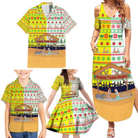 Vatican Christmas Family Matching Summer Maxi Dress and Hawaiian Shirt with Bethlehem Silhouette Yellow Red Green Pattern and Baby Jesus Manger - Wonder Print Shop