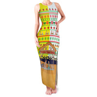 Vatican Christmas Family Matching Tank Maxi Dress and Hawaiian Shirt with Bethlehem Silhouette Yellow Red Green Pattern and Baby Jesus Manger - Wonder Print Shop