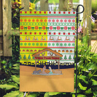 Vatican Christmas Garden Flag with Bethlehem Silhouette Yellow Red Green Pattern and Baby Jesus Manger - Wonder Print Shop