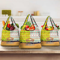 Vatican Christmas Grocery Bag with Bethlehem Silhouette Yellow Red Green Pattern and Baby Jesus Manger - Wonder Print Shop