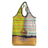 Vatican Christmas Grocery Bag with Bethlehem Silhouette Yellow Red Green Pattern and Baby Jesus Manger - Wonder Print Shop