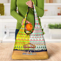Vatican Christmas Grocery Bag with Bethlehem Silhouette Yellow Red Green Pattern and Baby Jesus Manger - Wonder Print Shop