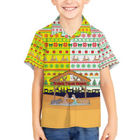 Vatican Christmas Hawaiian Shirt with Bethlehem Silhouette Yellow Red Green Pattern and Baby Jesus Manger - Wonder Print Shop