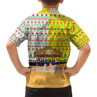 Vatican Christmas Kid Hawaiian Shirt with Bethlehem Silhouette Yellow Red Green Pattern and Baby Jesus Manger - Wonder Print Shop