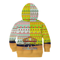 Vatican Christmas Kid Hoodie with Bethlehem Silhouette Yellow Red Green Pattern and Baby Jesus Manger - Wonder Print Shop