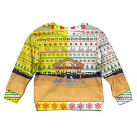 Vatican Christmas Kid Ugly Christmas Sweater with Bethlehem Silhouette Yellow Red Green Pattern and Baby Jesus Manger - Wonder Print Shop
