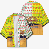 Vatican Christmas Kimono with Bethlehem Silhouette Yellow Red Green Pattern and Baby Jesus Manger - Wonder Print Shop