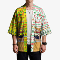 Vatican Christmas Kimono with Bethlehem Silhouette Yellow Red Green Pattern and Baby Jesus Manger - Wonder Print Shop