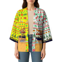 Vatican Christmas Kimono with Bethlehem Silhouette Yellow Red Green Pattern and Baby Jesus Manger - Wonder Print Shop