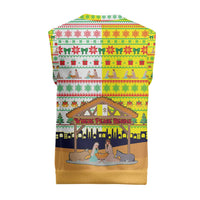 Vatican Christmas Knitted V-Neck Vest with Bethlehem Silhouette Yellow Red Green Pattern and Baby Jesus Manger - Wonder Print Shop