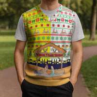 Vatican Christmas Knitted V-Neck Vest with Bethlehem Silhouette Yellow Red Green Pattern and Baby Jesus Manger - Wonder Print Shop