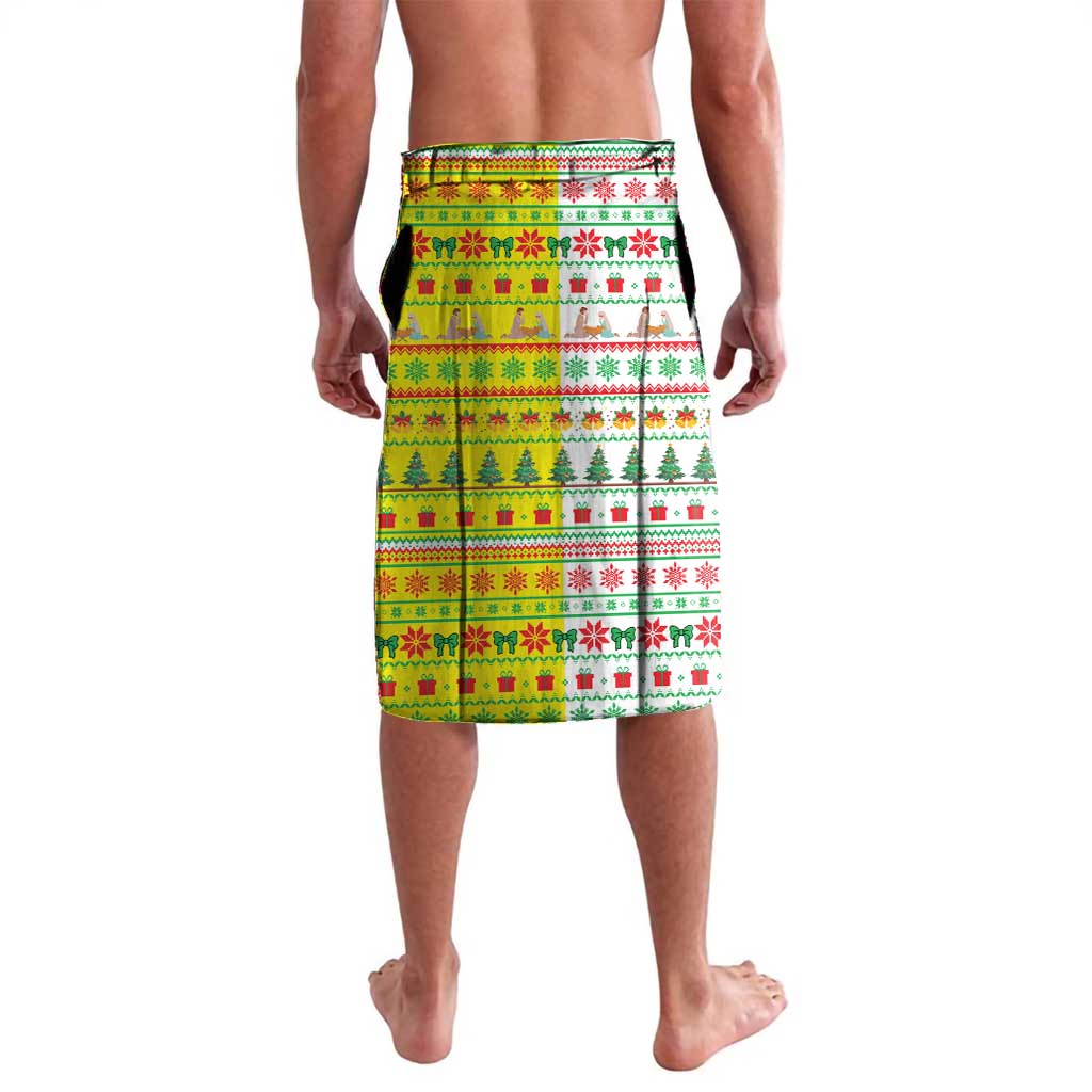 Vatican Christmas Lavalava with Bethlehem Silhouette Yellow Red Green Pattern and Baby Jesus Manger - Wonder Print Shop