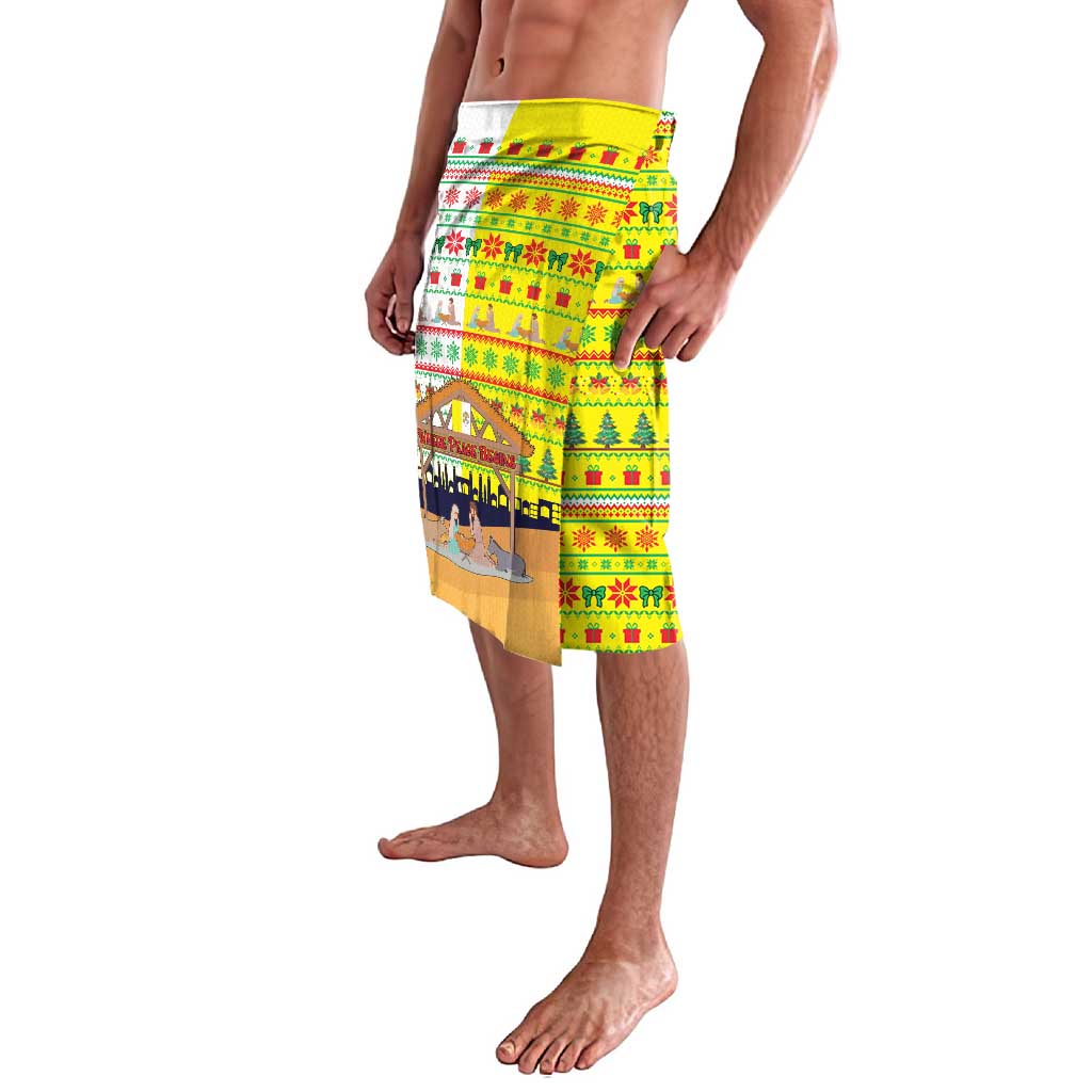 Vatican Christmas Lavalava with Bethlehem Silhouette Yellow Red Green Pattern and Baby Jesus Manger - Wonder Print Shop