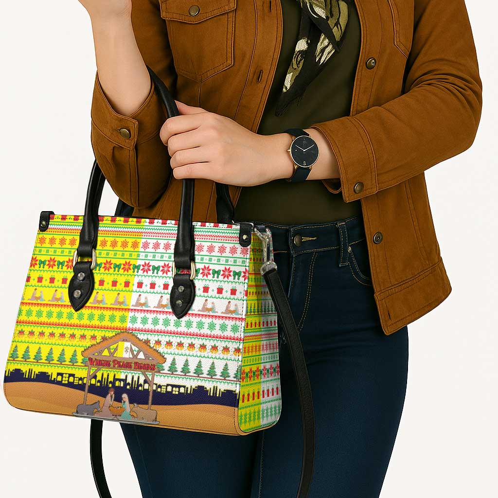 Vatican Christmas Leather Bag with Bethlehem Silhouette Yellow Red Green Pattern and Baby Jesus Manger - Wonder Print Shop
