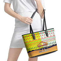 Vatican Christmas Leather Tote Bag with Bethlehem Silhouette Yellow Red Green Pattern and Baby Jesus Manger - Wonder Print Shop