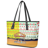 Vatican Christmas Leather Tote Bag with Bethlehem Silhouette Yellow Red Green Pattern and Baby Jesus Manger - Wonder Print Shop