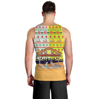 Vatican Christmas Men Tank Top with Bethlehem Silhouette Yellow Red Green Pattern and Baby Jesus Manger - Wonder Print Shop