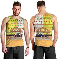Vatican Christmas Men Tank Top with Bethlehem Silhouette Yellow Red Green Pattern and Baby Jesus Manger - Wonder Print Shop