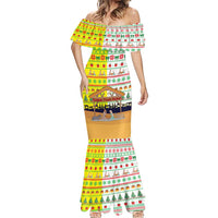 Vatican Christmas Mermaid Dress with Bethlehem Silhouette Yellow Red Green Pattern and Baby Jesus Manger - Wonder Print Shop