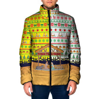 Vatican Christmas Padded Jacket with Bethlehem Silhouette Yellow Red Green Pattern and Baby Jesus Manger - Wonder Print Shop