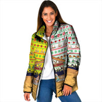 Vatican Christmas Padded Jacket with Bethlehem Silhouette Yellow Red Green Pattern and Baby Jesus Manger - Wonder Print Shop