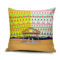 Vatican Christmas Pillow Cover with Bethlehem Silhouette Yellow Red Green Pattern and Baby Jesus Manger - Wonder Print Shop