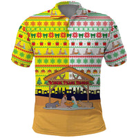 Vatican Christmas Polo Shirt with Bethlehem Silhouette Yellow Red Green Pattern and Baby Jesus Manger - Wonder Print Shop