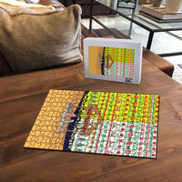 Vatican Christmas Puzzle with Bethlehem Silhouette Yellow Red Green Pattern and Baby Jesus Manger - Wonder Print Shop