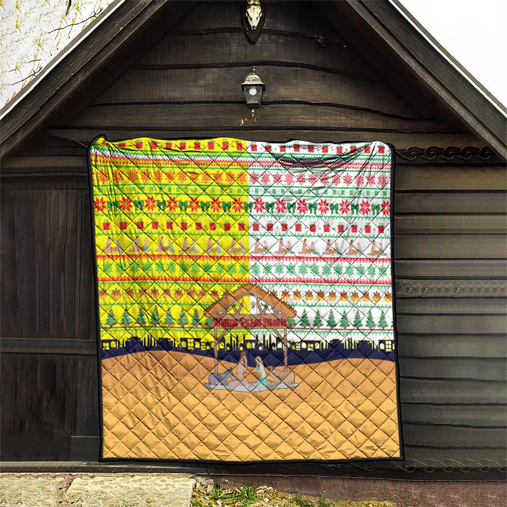 Vatican Christmas Quilt with Bethlehem Silhouette Yellow Red Green Pattern and Baby Jesus Manger - Wonder Print Shop