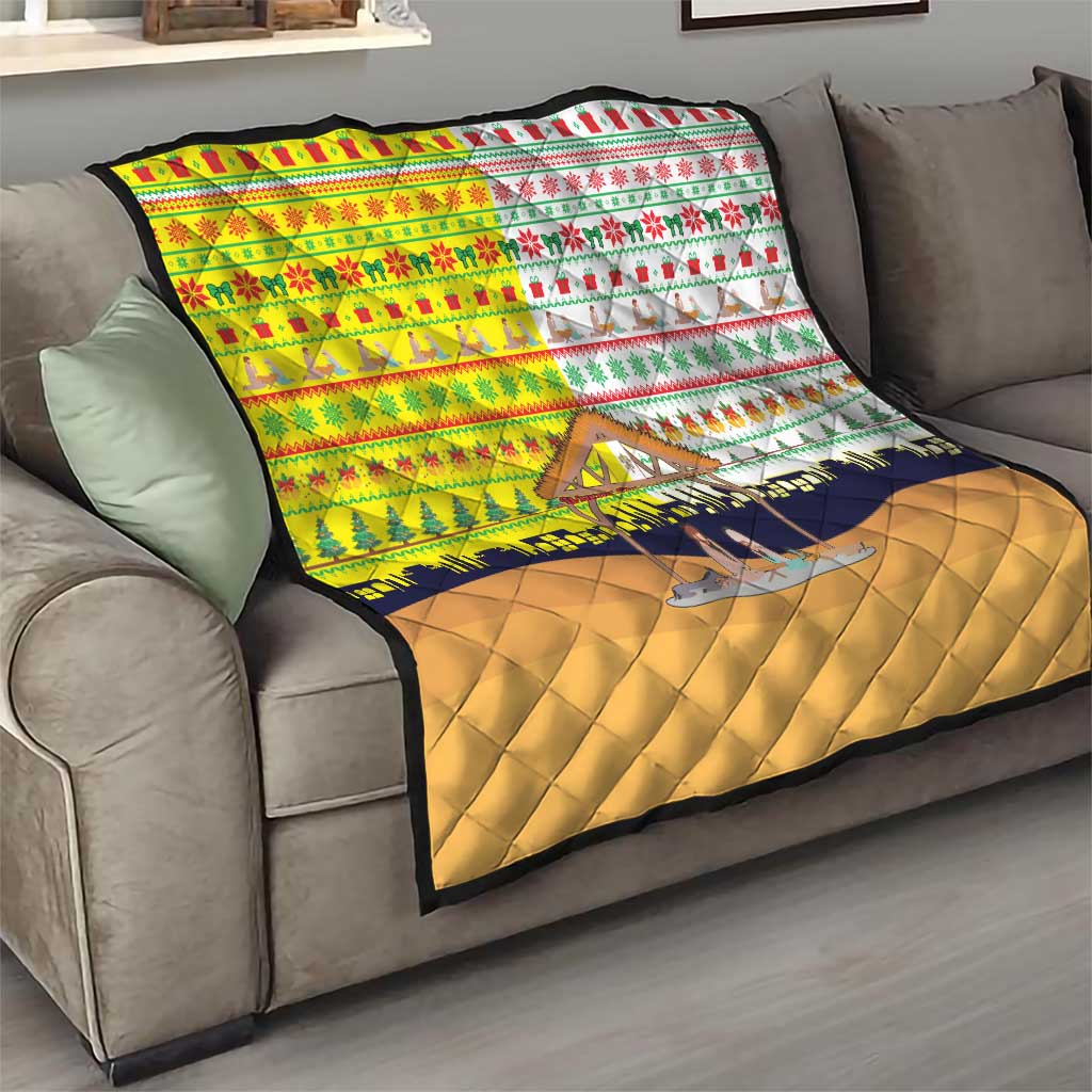 Vatican Christmas Quilt with Bethlehem Silhouette Yellow Red Green Pattern and Baby Jesus Manger - Wonder Print Shop