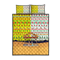 Vatican Christmas Quilt Bed Set with Bethlehem Silhouette Yellow Red Green Pattern and Baby Jesus Manger - Wonder Print Shop