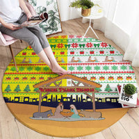 Vatican Christmas Round Carpet with Bethlehem Silhouette Yellow Red Green Pattern and Baby Jesus Manger - Wonder Print Shop