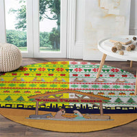 Vatican Christmas Round Carpet with Bethlehem Silhouette Yellow Red Green Pattern and Baby Jesus Manger - Wonder Print Shop