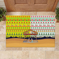Vatican Christmas Rubber Doormat with Bethlehem Silhouette Yellow Red Green Pattern and Baby Jesus Manger - Wonder Print Shop