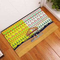 Vatican Christmas Rubber Doormat with Bethlehem Silhouette Yellow Red Green Pattern and Baby Jesus Manger - Wonder Print Shop