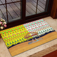 Vatican Christmas Rubber Doormat with Bethlehem Silhouette Yellow Red Green Pattern and Baby Jesus Manger - Wonder Print Shop