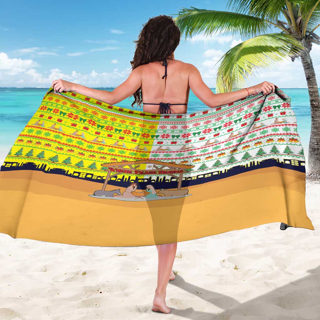 Vatican Christmas Sarong with Bethlehem Silhouette Yellow Red Green Pattern and Baby Jesus Manger - Wonder Print Shop