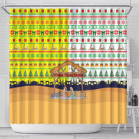 Vatican Christmas Shower Curtain with Bethlehem Silhouette Yellow Red Green Pattern and Baby Jesus Manger - Wonder Print Shop