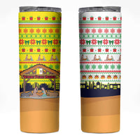 Vatican Christmas Skinny Tumbler with Bethlehem Silhouette Yellow Red Green Pattern and Baby Jesus Manger - Wonder Print Shop