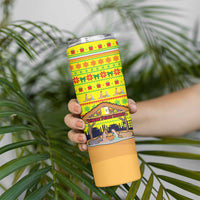Vatican Christmas Skinny Tumbler with Bethlehem Silhouette Yellow Red Green Pattern and Baby Jesus Manger - Wonder Print Shop