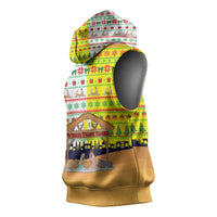 Vatican Christmas Sleeveless Hoodie with Bethlehem Silhouette Yellow Red Green Pattern and Baby Jesus Manger - Wonder Print Shop