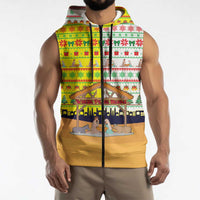 Vatican Christmas Sleeveless Zip Hoodie with Bethlehem Silhouette Yellow Red Green Pattern and Baby Jesus Manger - Wonder Print Shop