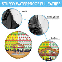 Vatican Christmas Spare Tire Cover with Bethlehem Silhouette Yellow Red Green Pattern and Baby Jesus Manger - Wonder Print Shop