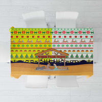Vatican Christmas Tablecloth with Bethlehem Silhouette Yellow Red Green Pattern and Baby Jesus Manger - Wonder Print Shop