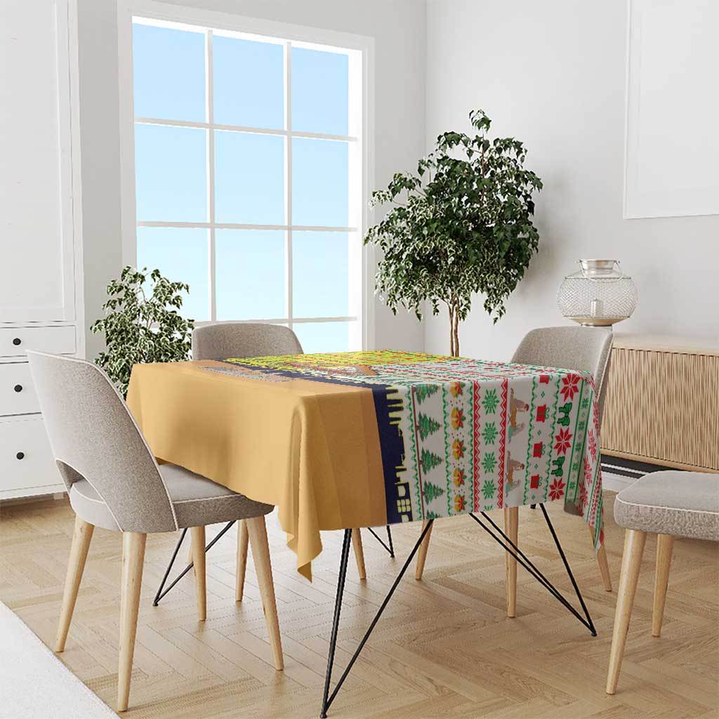 Vatican Christmas Tablecloth with Bethlehem Silhouette Yellow Red Green Pattern and Baby Jesus Manger - Wonder Print Shop