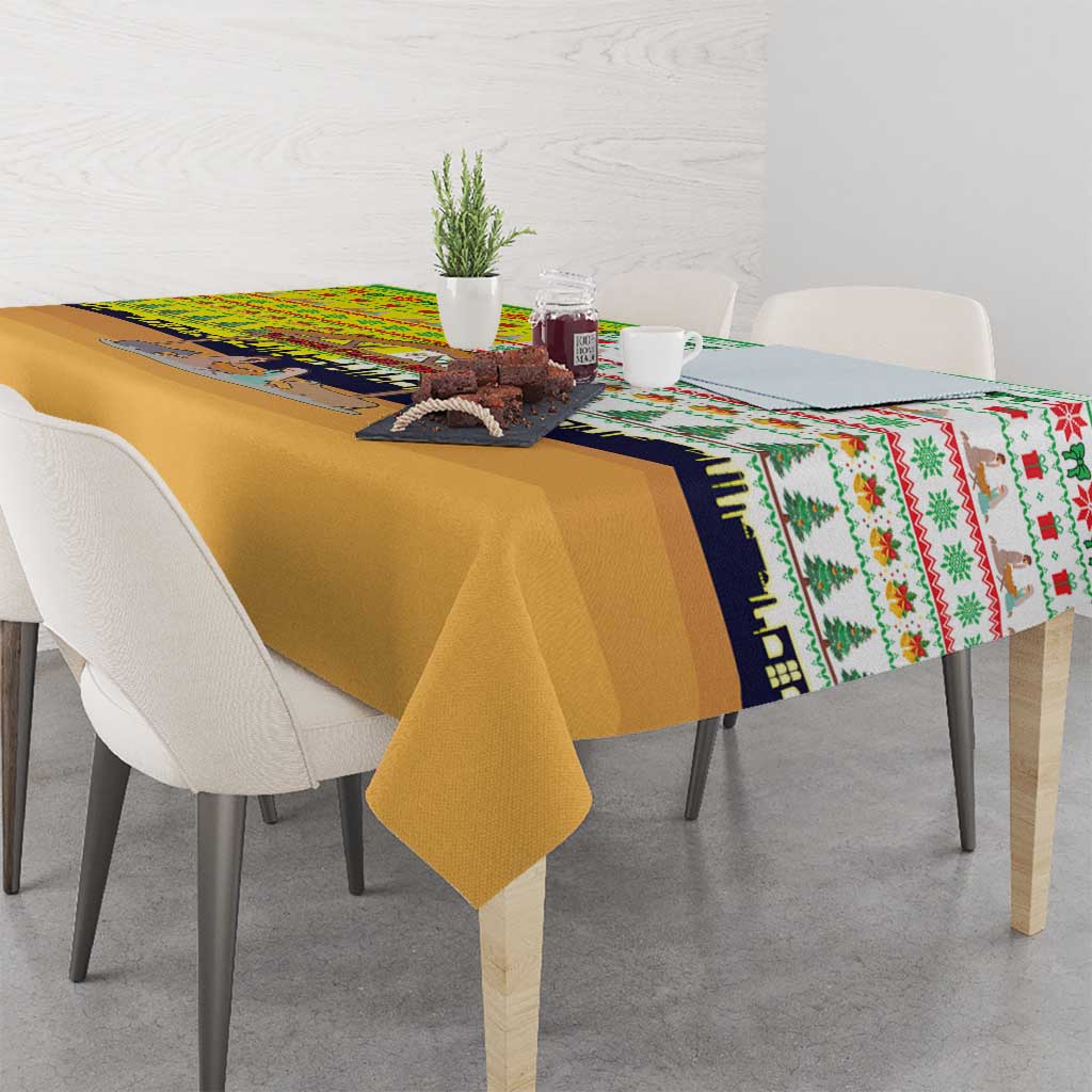 Vatican Christmas Tablecloth with Bethlehem Silhouette Yellow Red Green Pattern and Baby Jesus Manger - Wonder Print Shop