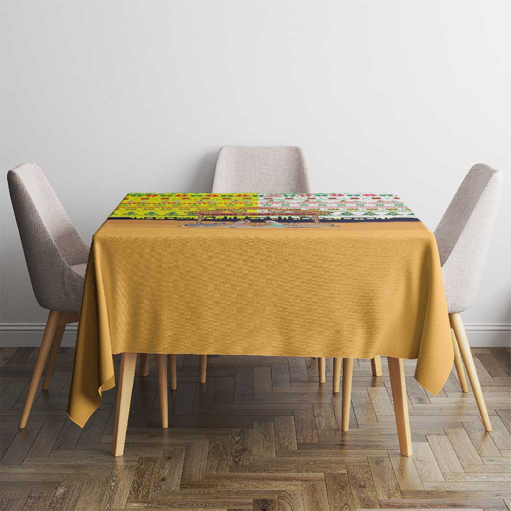 Vatican Christmas Tablecloth with Bethlehem Silhouette Yellow Red Green Pattern and Baby Jesus Manger - Wonder Print Shop