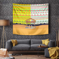 Vatican Christmas Tapestry with Bethlehem Silhouette Yellow Red Green Pattern and Baby Jesus Manger - Wonder Print Shop
